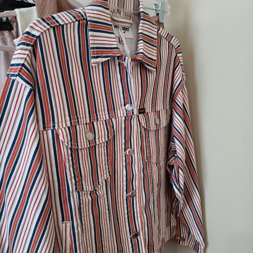 NWT Wrangler Modern Stripe All American Denim Jacket